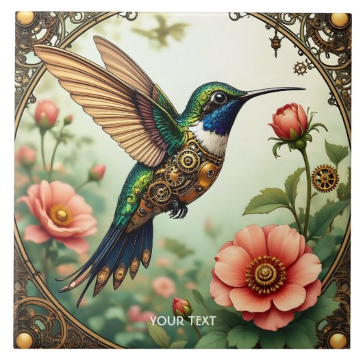 Fantasy Schattigee Steampunk Vogelbloemen Tegeltje (Voorkant)