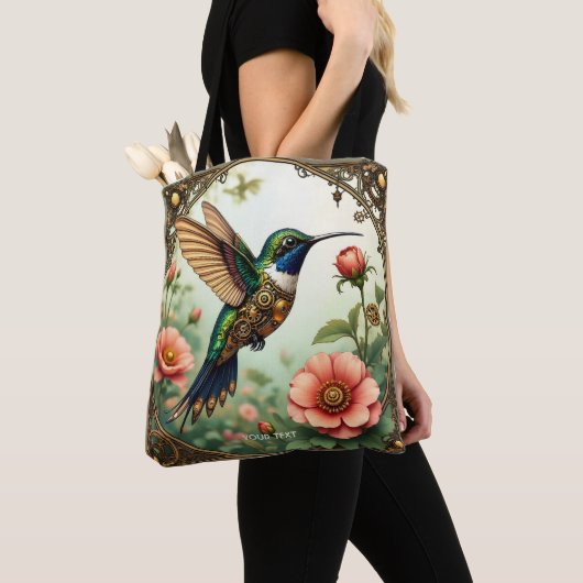Fantasy Schattigee Steampunk Vogelbloemen Tote Bag (Dichtbij)