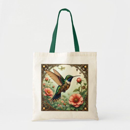 Fantasy Schattigee Steampunk Vogelbloemen Tote Bag (Voorkant)