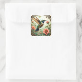 Fantasy Schattigee Steampunk Vogelbloemen Vierkante Sticker (Tas)