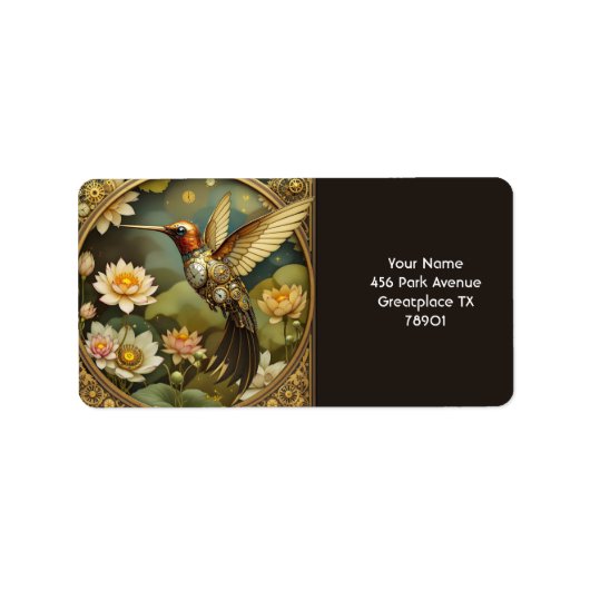 Fantasy Schattigee Steampunk Vogelklok Etiket (Voorkant)