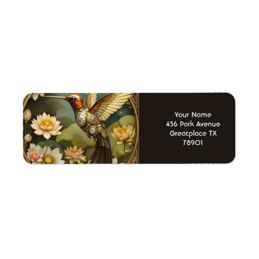 Fantasy Schattigee Steampunk Vogelklok Etiket (Voorkant)