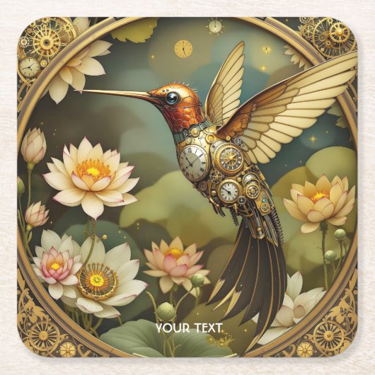 Fantasy Schattigee Steampunk Vogelklok Kartonnen Onderzetters (Voorkant)