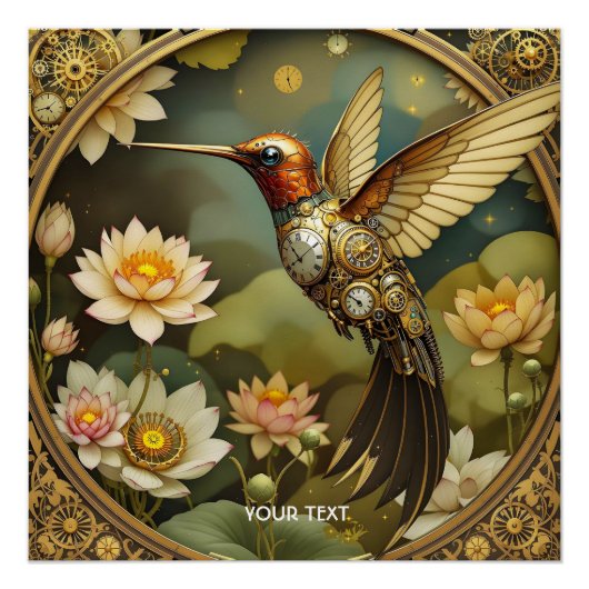 Fantasy Schattigee Steampunk Vogelklok Perfect Poster (Voorkant)