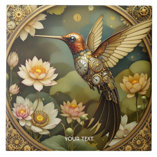Fantasy Schattigee Steampunk Vogelklok Tegeltje (Voorkant)