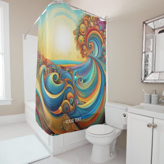 Fantasy Schattigee Sunrise Waves Beach Douchegordijn (In situ)