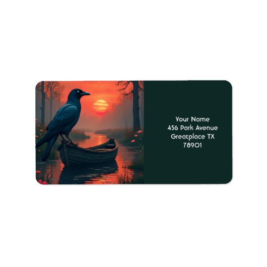 Fantasy Schattigee Sunset Boat Raven Etiket (Voorkant)