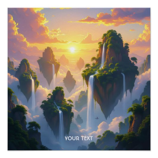 Fantasy Schattigee Sunset Islands Watervallen Perfect Poster (Voorkant)