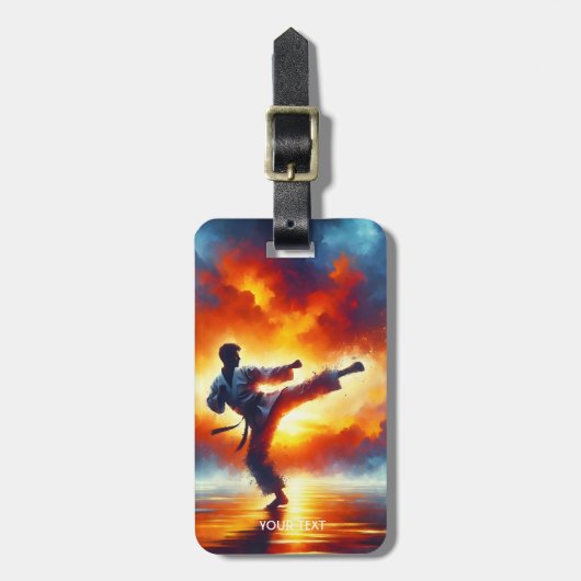 Fantasy Schattigee Sunset Karate Fighter Bagagelabel (Voorkant verticaal)