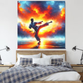 Fantasy Schattigee Sunset Karate Fighter Canvas Afdruk (Insitu (Slaapkamer))
