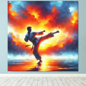 Fantasy Schattigee Sunset Karate Fighter Canvas Afdruk (Insitu (Houten vloer))