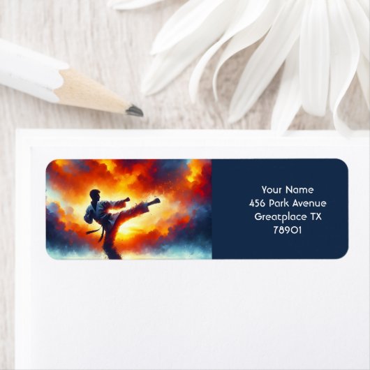 Fantasy Schattigee Sunset Karate Fighter Etiket (Insitu)