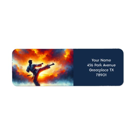 Fantasy Schattigee Sunset Karate Fighter Etiket (Voorkant)