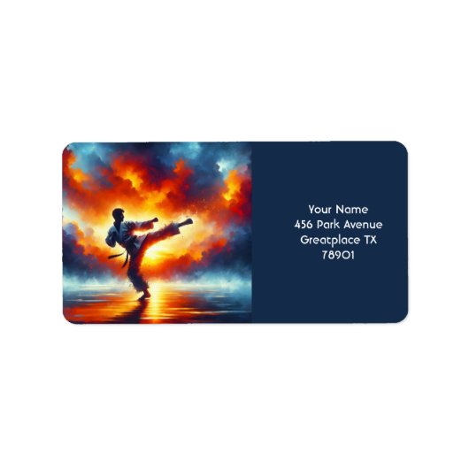 Fantasy Schattigee Sunset Karate Fighter Etiket (Voorkant)