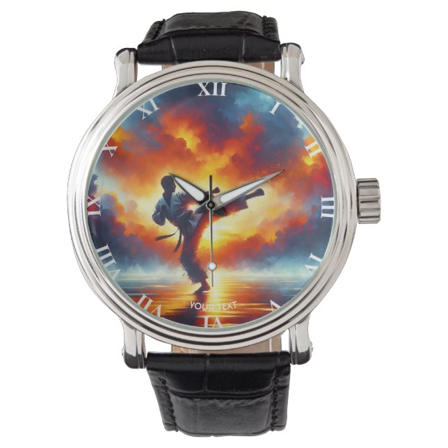 Fantasy Schattigee Sunset Karate Fighter Horloge (Voorkant)