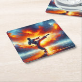 Fantasy Schattigee Sunset Karate Fighter Kartonnen Onderzetters (Schuin)