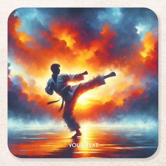 Fantasy Schattigee Sunset Karate Fighter Kartonnen Onderzetters (Voorkant)