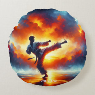 Fantasy Schattigee Sunset Karate Fighter Rond Kussen
