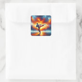 Fantasy Schattigee Sunset Karate Fighter Vierkante Sticker (Tas)