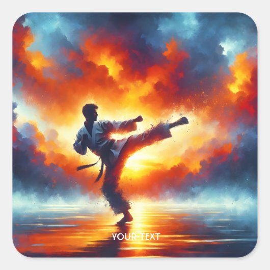 Fantasy Schattigee Sunset Karate Fighter Vierkante Sticker (Voorkant)
