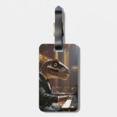 Fantasy Schattigee T-rex spelen piano Bagagelabel (Achterkant verticaal)