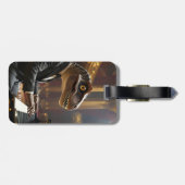 Fantasy Schattigee T-rex spelen piano Bagagelabel (Achterkant horizontaal)