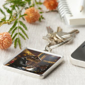 Fantasy Schattigee T-rex spelen piano Sleutelhanger (Zijkant)