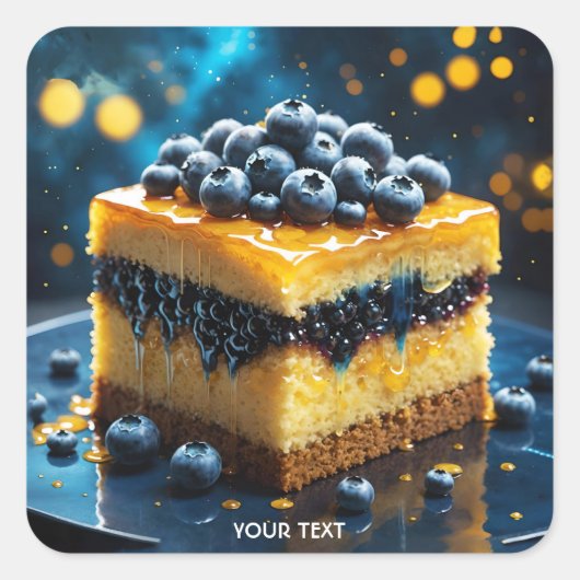 Fantasy Schattigee taart honing bosbessen Vierkante Sticker (Voorkant)
