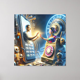 Fantasy Schattigee telefoons Robots Mannen Canvas Afdruk