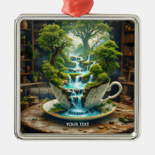 Fantasy Schattigee theekopje vloeiend landschap Metalen Ornament