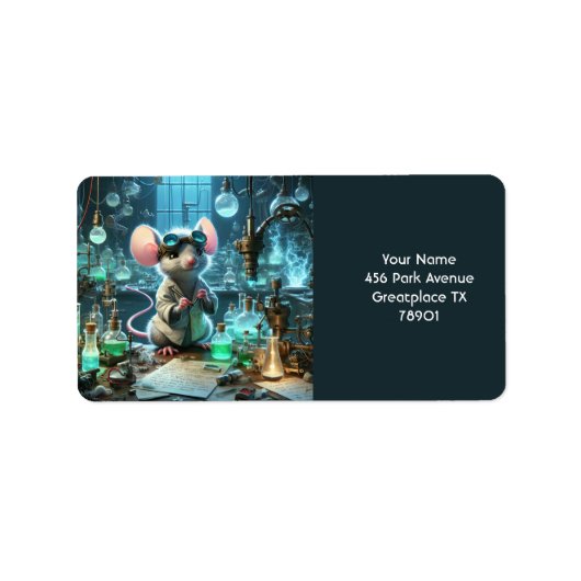 Fantasy Schattigee Tiny Mouse Scientist Etiket (Voorkant)