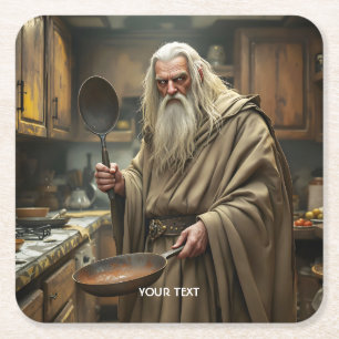 Fantasy Schattigee tovenaar Frying Pan Kartonnen Onderzetters