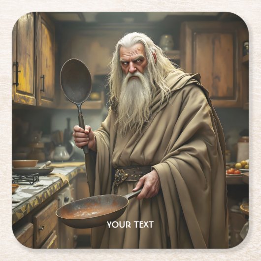 Fantasy Schattigee tovenaar Frying Pan Kartonnen Onderzetters (Voorkant)