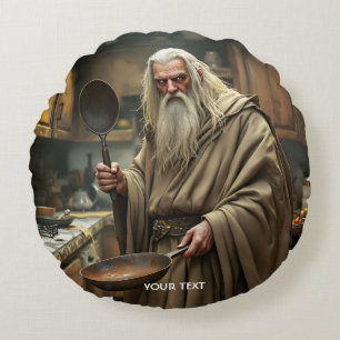 Fantasy Schattigee tovenaar Frying Pan Rond Kussen
