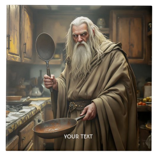 Fantasy Schattigee tovenaar Frying Pan Tegeltje (Voorkant)