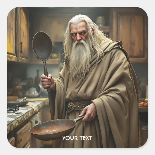 Fantasy Schattigee tovenaar Frying Pan Vierkante Sticker (Voorkant)