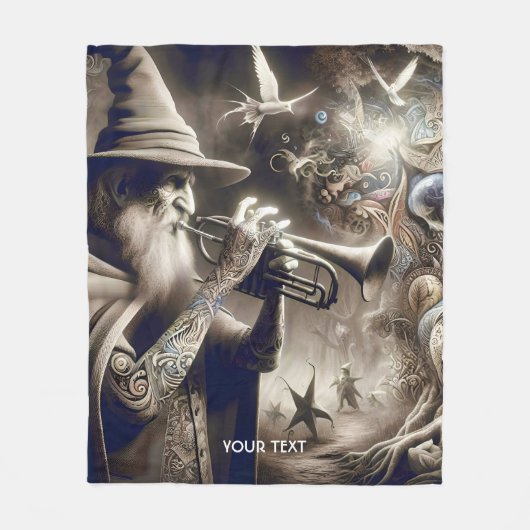 Fantasy Schattigee Tovenaar Trompet Bos Fleece Deken (Voorkant)