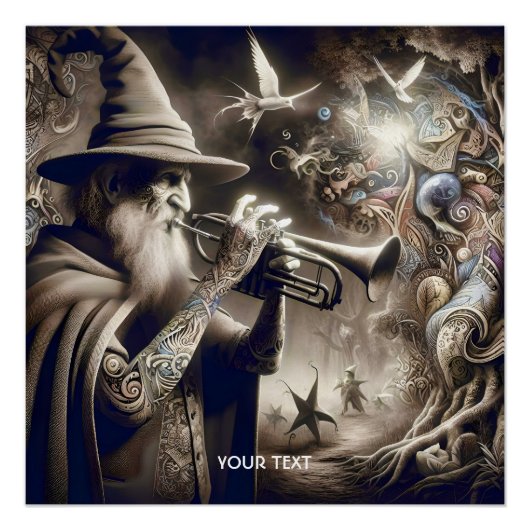 Fantasy Schattigee Tovenaar Trompet Bos Perfect Poster (Voorkant)