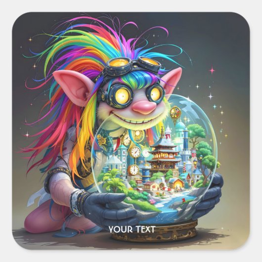 Fantasy Schattigee Troll Making City Vierkante Sticker (Voorkant)