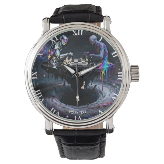 Fantasy Schattigee twee schaakspelers Horloge (Voorkant)