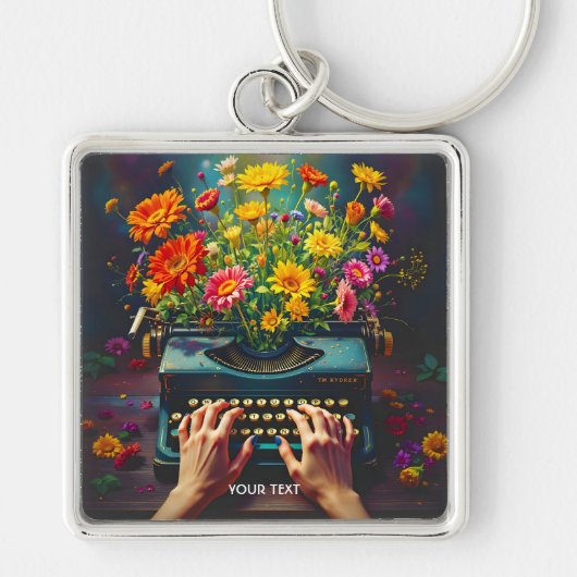 Fantasy Schattigee typemachine bloeit handen Sleutelhanger (Voorkant)