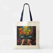 Fantasy Schattigee typemachine bloeit handen Tote Bag (Achterkant)