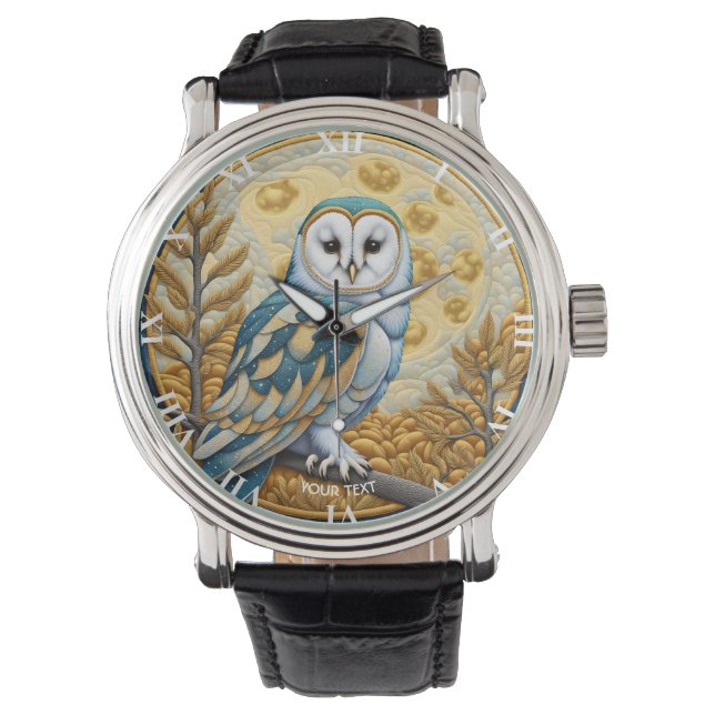 Fantasy Schattigee Uil Moon Trees Horloge (Voorkant)