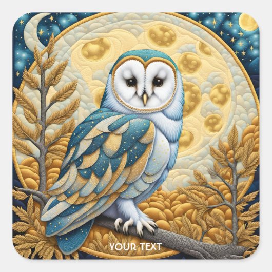 Fantasy Schattigee Uil Moon Trees Vierkante Sticker (Voorkant)