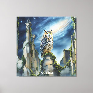 Fantasy Schattigee uil oude ruïnes Canvas Afdruk