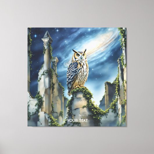 Fantasy Schattigee uil oude ruïnes Canvas Afdruk (Voorkant)