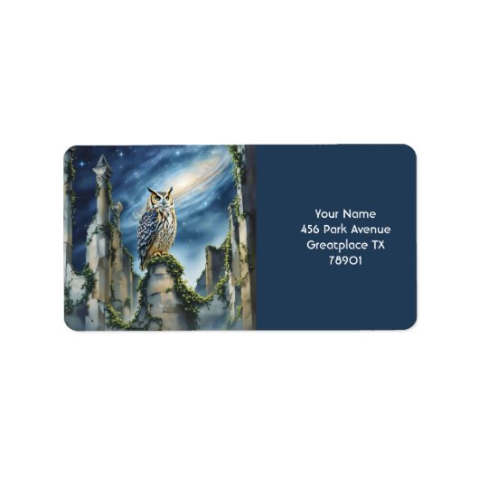 Fantasy Schattigee uil oude ruïnes Etiket (Voorkant)