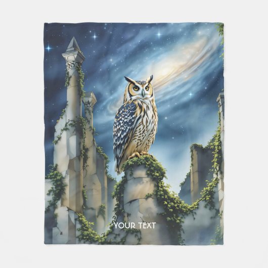 Fantasy Schattigee uil oude ruïnes Fleece Deken (Voorkant)