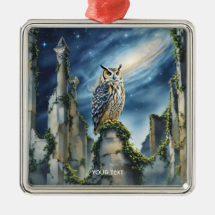 Fantasy Schattigee uil oude ruïnes Metalen Ornament
