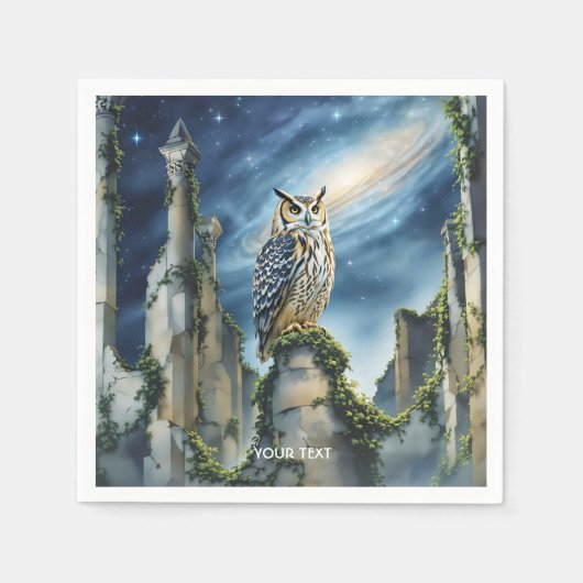 Fantasy Schattigee uil oude ruïnes Servet (Voorkant)